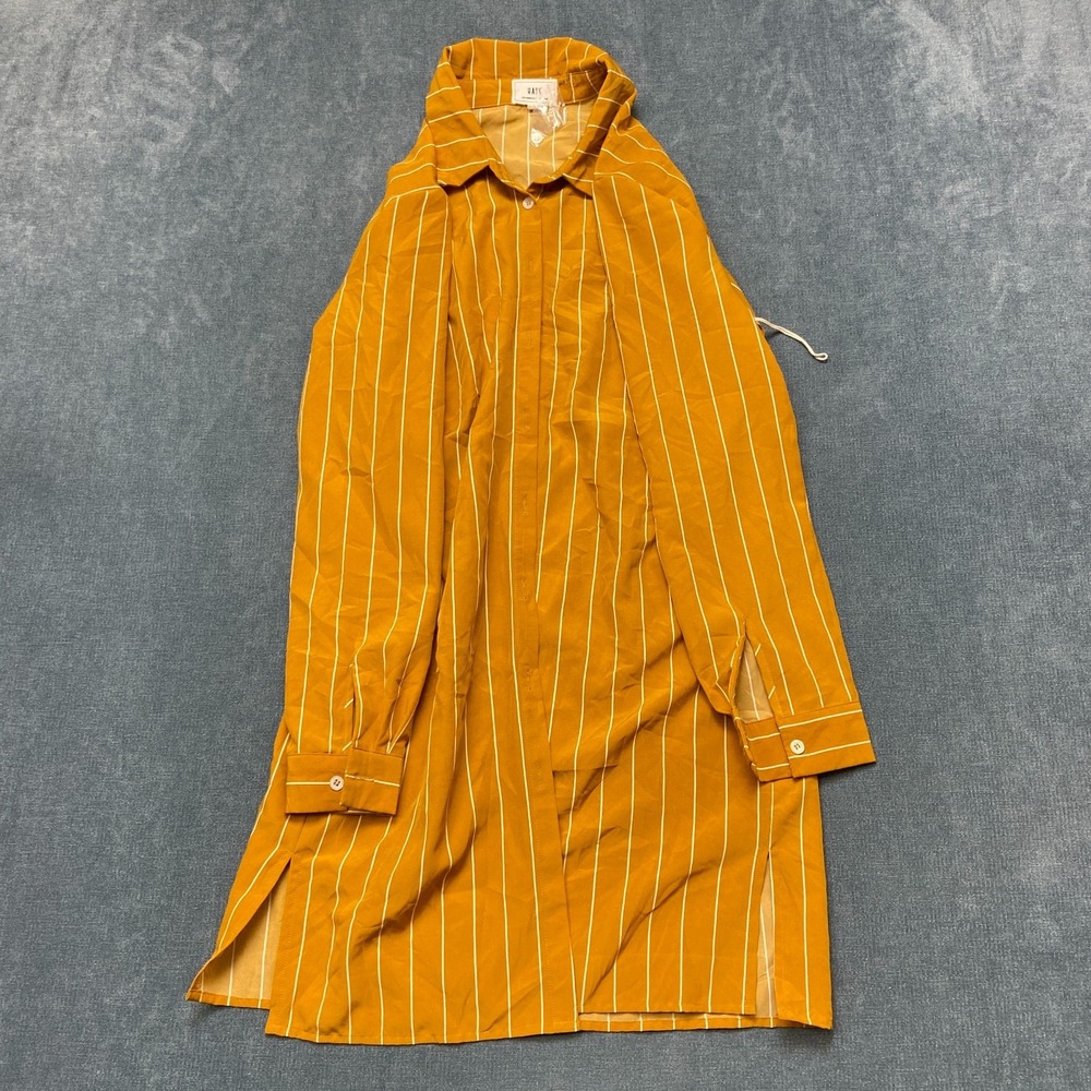 Have Shirt Dress Womens Small Yellow White Striped Long Sleeve Button Front